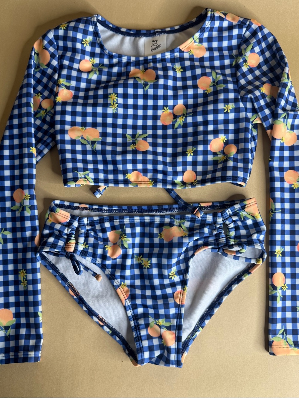 Art Class Girls 2 Piece Swimsuit Size 8 Blue Gingham